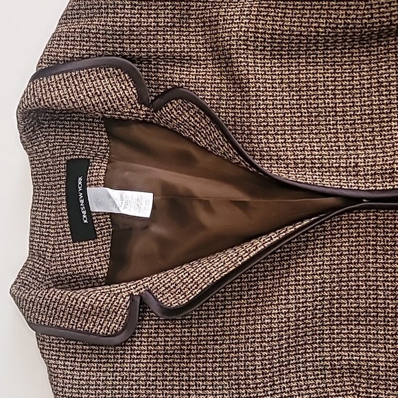 Jones New York Virgin Wool Blend Tweed Open Front Blazer Brown 14 - Picture 4 of 12